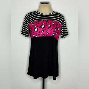 Pink and Black Striped Leopard Print Women's Top